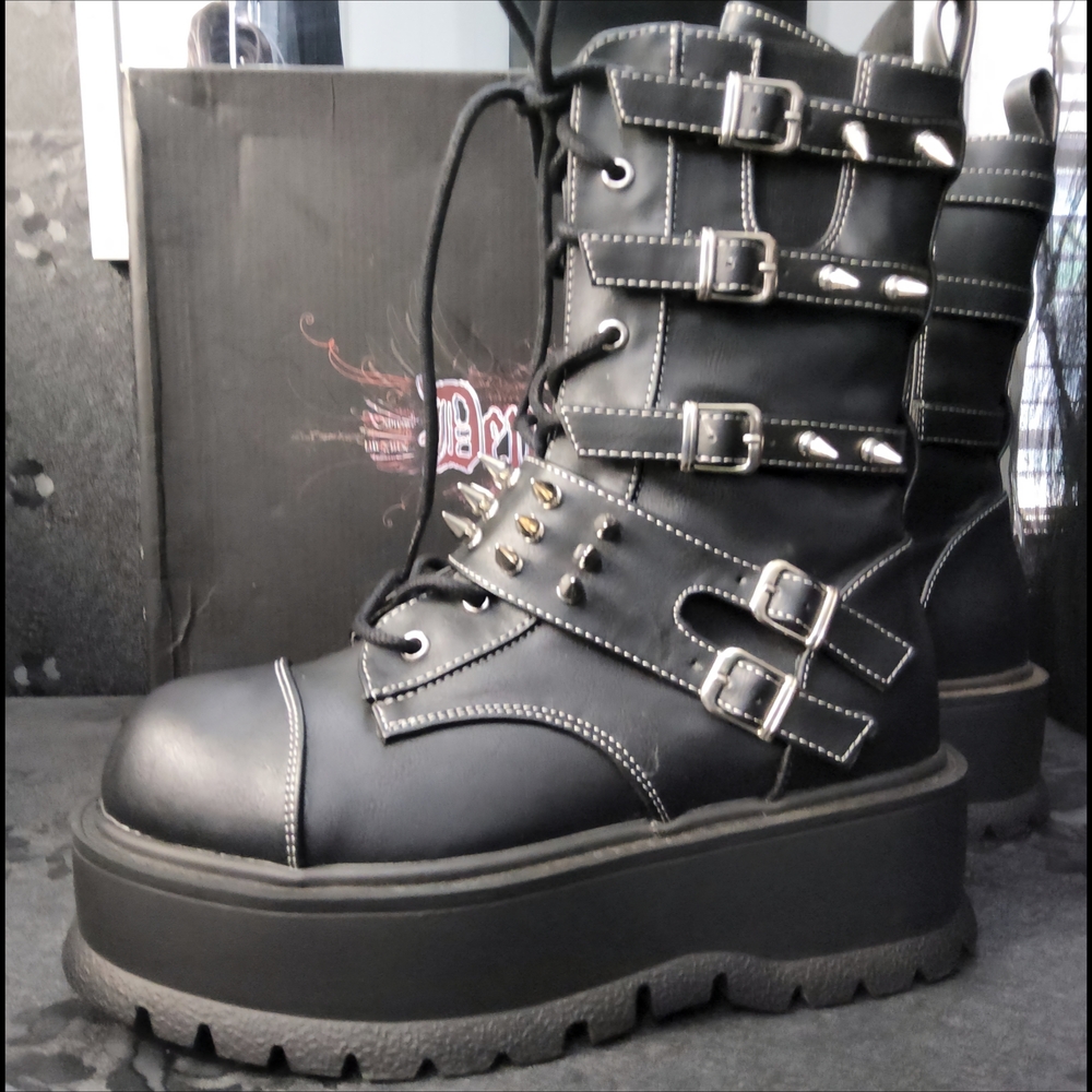 Demonia Black Spiked Platform Boots - image 6